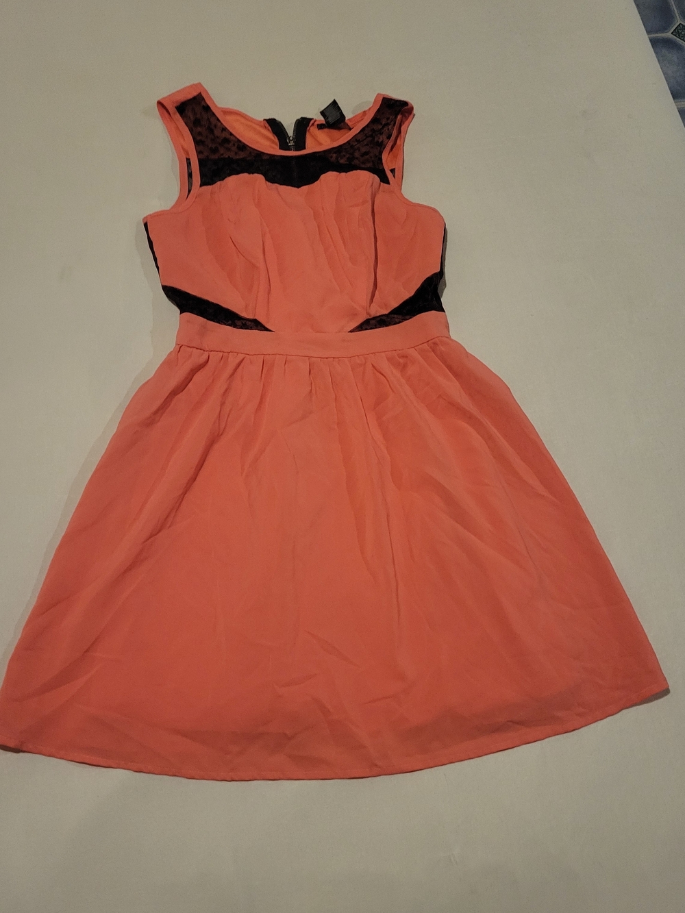 UK2LA Coral Dress with Black Lace Yoke